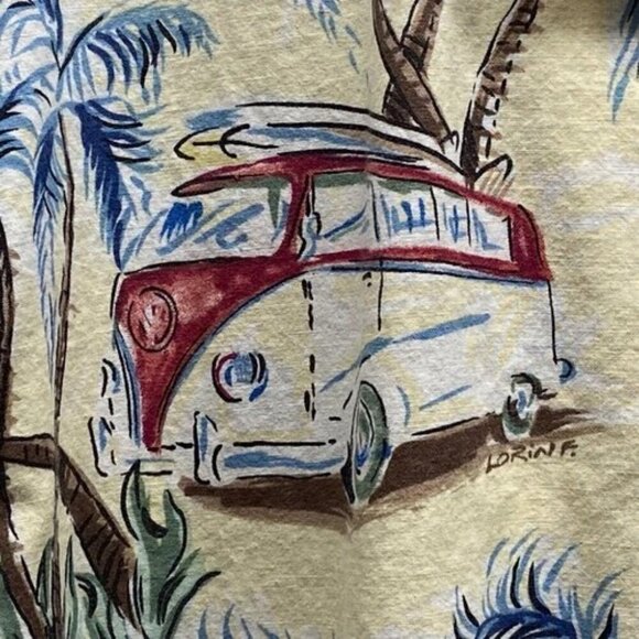 Blue Water Wear Button Up Men's Large Cream Rare Volkswagen Surf Van Beach Shirt - Picture 4 of 16